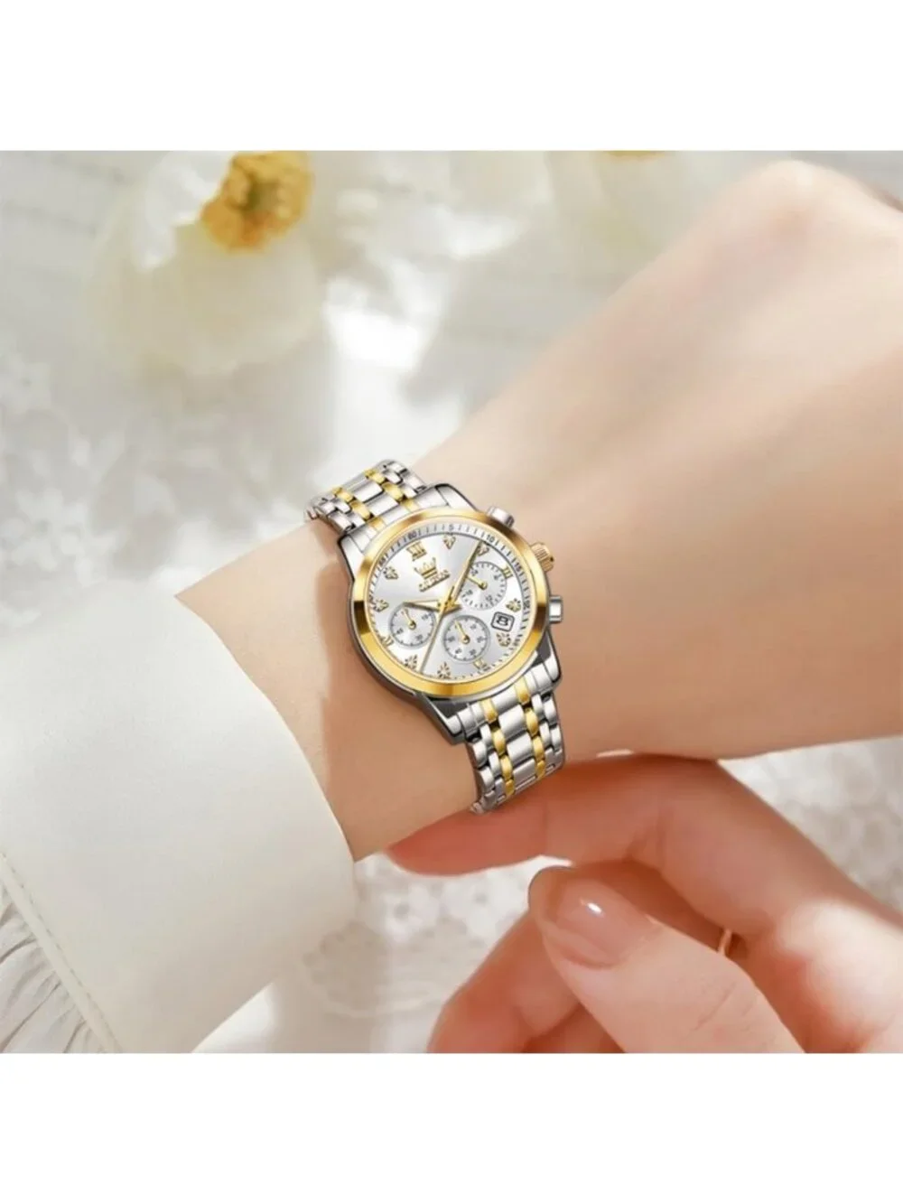 Stylish Two-Tone Women's Watch - Multifunctional Analog Quartz, Waterproof